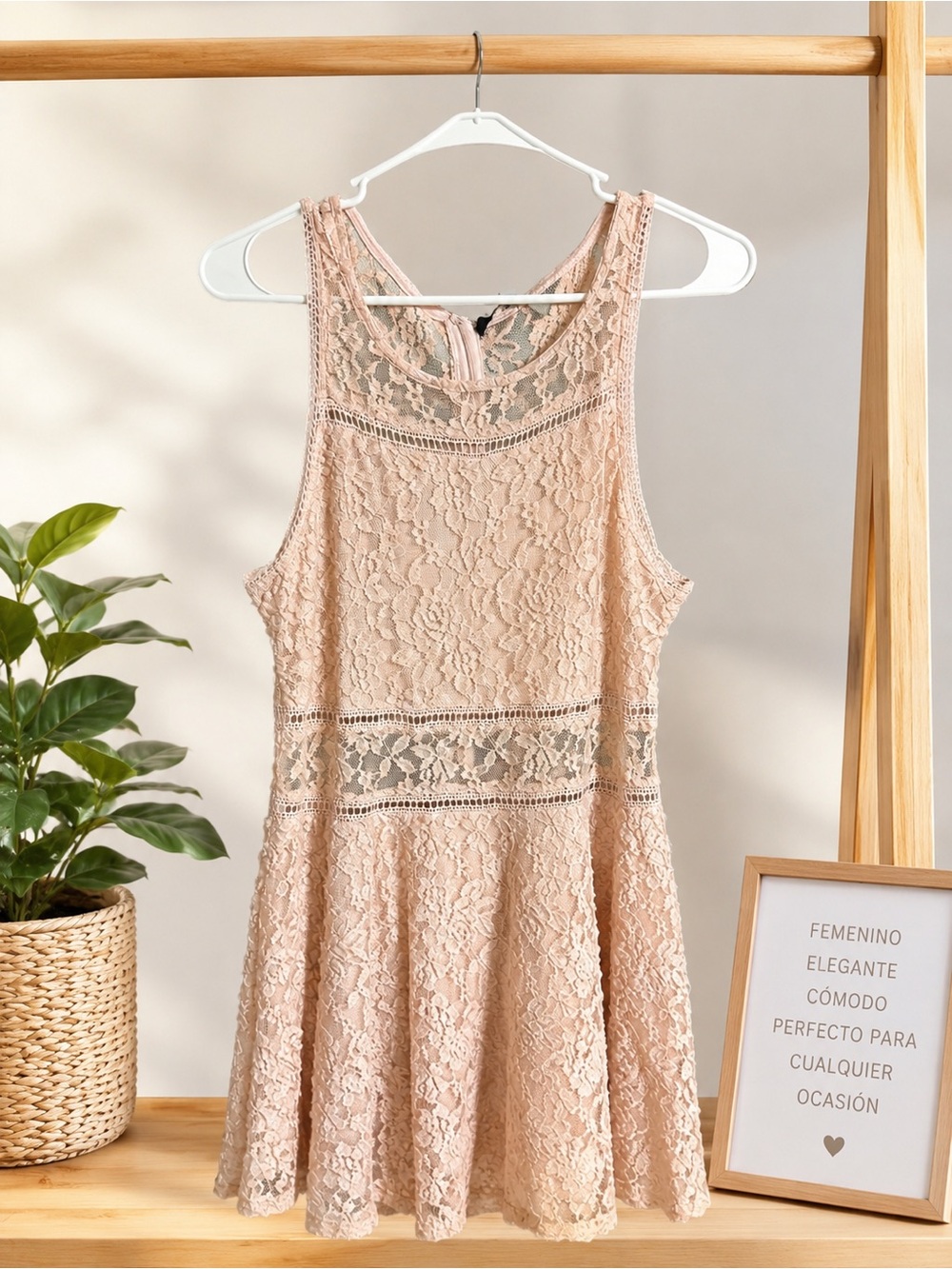 Lace Sleeveless Tank Dress in Blush